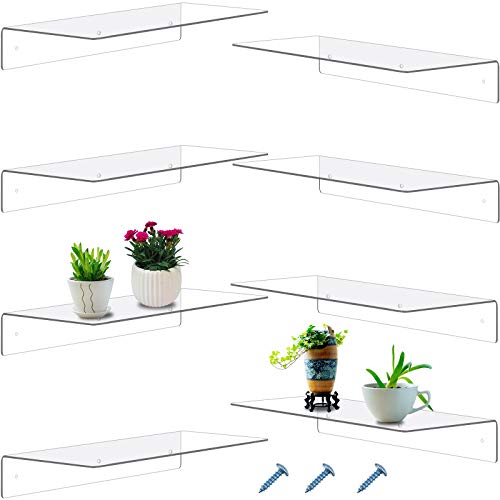 Blulu 8 Pieces Acrylic Floating Shelf Invisible Wall Mounted Shelf for Book Photo Picture Makeup Record Display in Living Room Bathroom Bedroom Kitchen OfficeClear 14 x 5 x 2 Inches