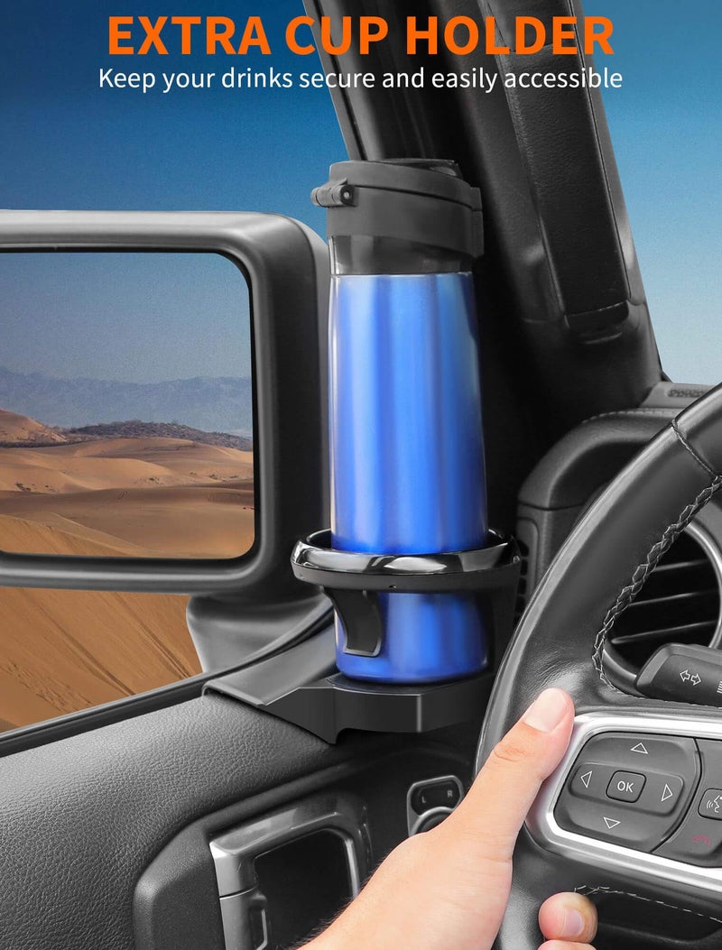 Savadicar Door Cup Holder Compatible with 2018-Present Jeep Wrangler JL 4XE & Gladiator JT, Supports Cup & Bottles Up to 30 oz Size, Extension Accessories for Jeep Door, 2 PCs - Image 2