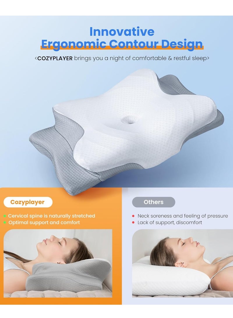 USTIDE Ultra Pain Relief Cooling Pillow for Neck Support, Adjustable Cervical Pillow Cozy Sleeping, Odorless Ergonomic Contour Memory Foam Pillows, Orthopedic Bed Pillow for Side Back Stomach Sleeper - Image 2