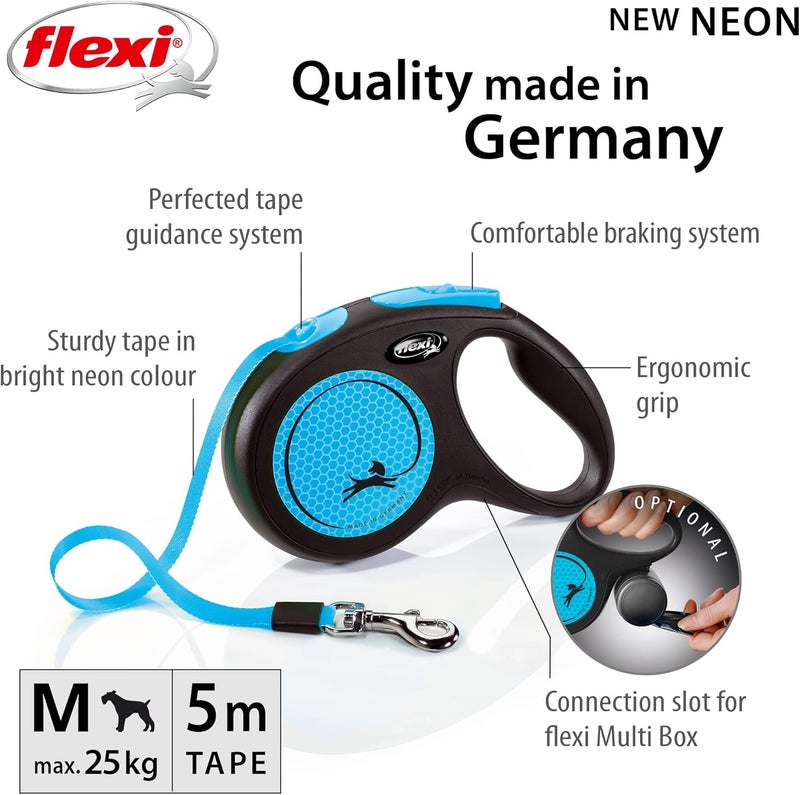Flexi New NEON Retractable Tape Leash for Dogs - Blue Medium - Image 2