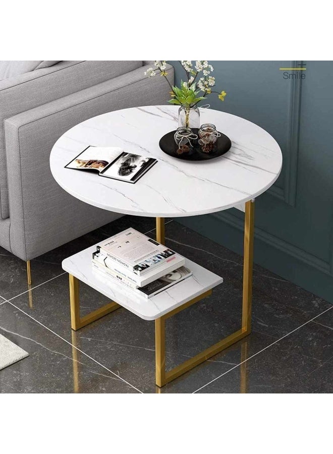 2-level side table, golden steel frame, white marble top