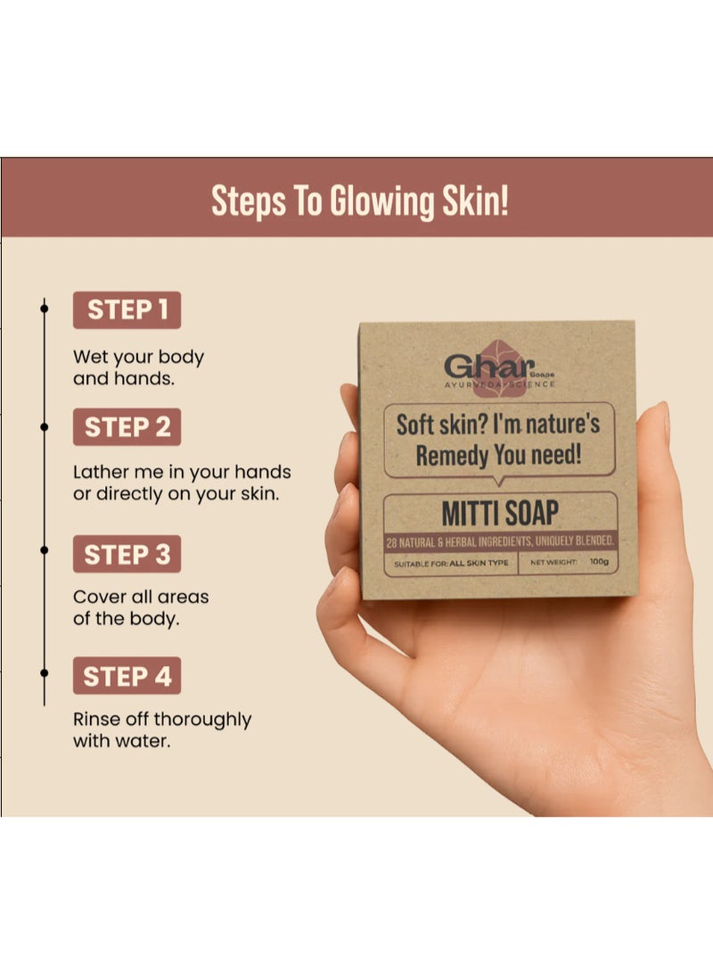 Ghar Soaps Mitti Soap with Mountain Pond Soil, 26 Herbs for Brightening, Softening, Exfoliating, All Skin Types, 100g Bar - Image 3