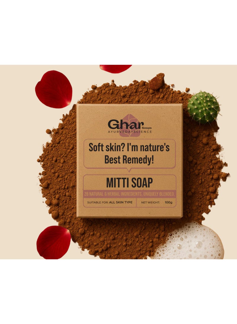 Ghar Soaps Mitti Soap with Mountain Pond Soil, 26 Herbs for Brightening, Softening, Exfoliating, All Skin Types, 100g Bar - Image 2
