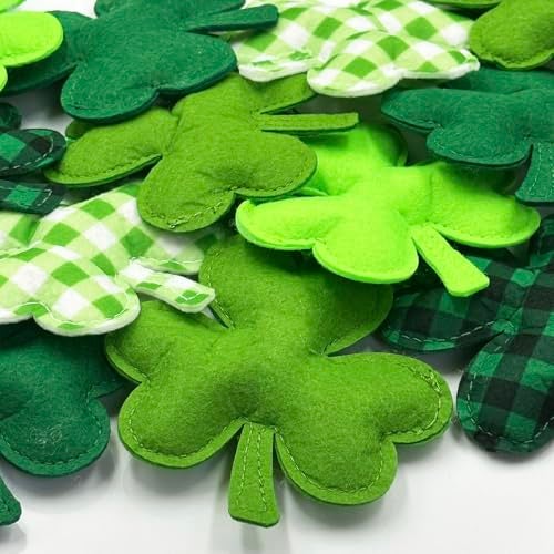 Suartus St Patrick's Day Felt Hanging Ornaments, 25Pcs Green Shamrocks Hanging Ornament Plaid Luck Clover Bauble Decoration for Saint Patrick's Party Supplies Tiered Tray Table Crafts Decor - Image 5