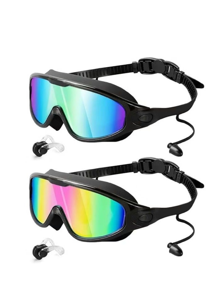 JWSISSIE Waterproof Swimming Goggles, UV Protection, Anti-fog and Anti-leak Swimming Goggles with Ear Plugs and Nose Clip, 180° Field of View, Suitable for Men, Women, Adults and Teens (2 Pack) - Image 1