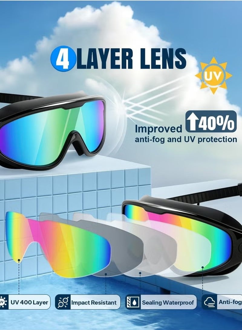 JWSISSIE Waterproof Swimming Goggles, UV Protection, Anti-fog and Anti-leak Swimming Goggles with Ear Plugs and Nose Clip, 180° Field of View, Suitable for Men, Women, Adults and Teens (2 Pack) - Image 2