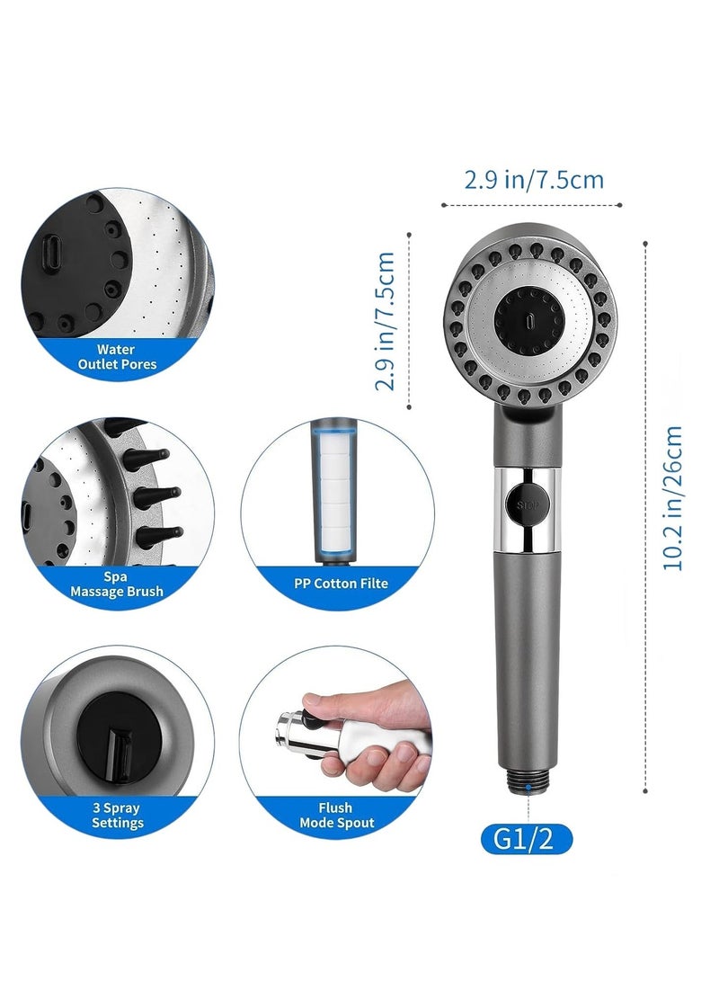 Loquat High Pressure Shower Head，Massage Showerhead Combo 3 Spray Settings，1.5M/59inches Anti-explosion Hose and Bracket - Image 2