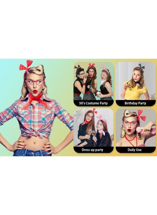 ILovhaprty - 6 Pack Retro Hippie Accessories, Flapper Great Accessories Set Chiffon Scarf Cat Eye Glasses Bandana Tie Headband Earrings - Image 1