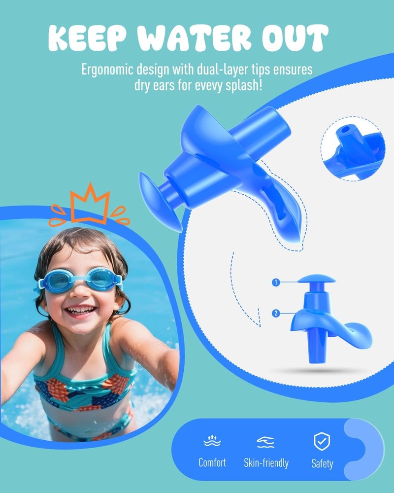 Hearprotek 3 Pairs Swimming Ear Plugs for Kids, Soft Silicone Reusable Waterproof Earplugs for Toddlers Bathing Swimming and Other Water Sports(Blue/Orange/Green) - Image 5
