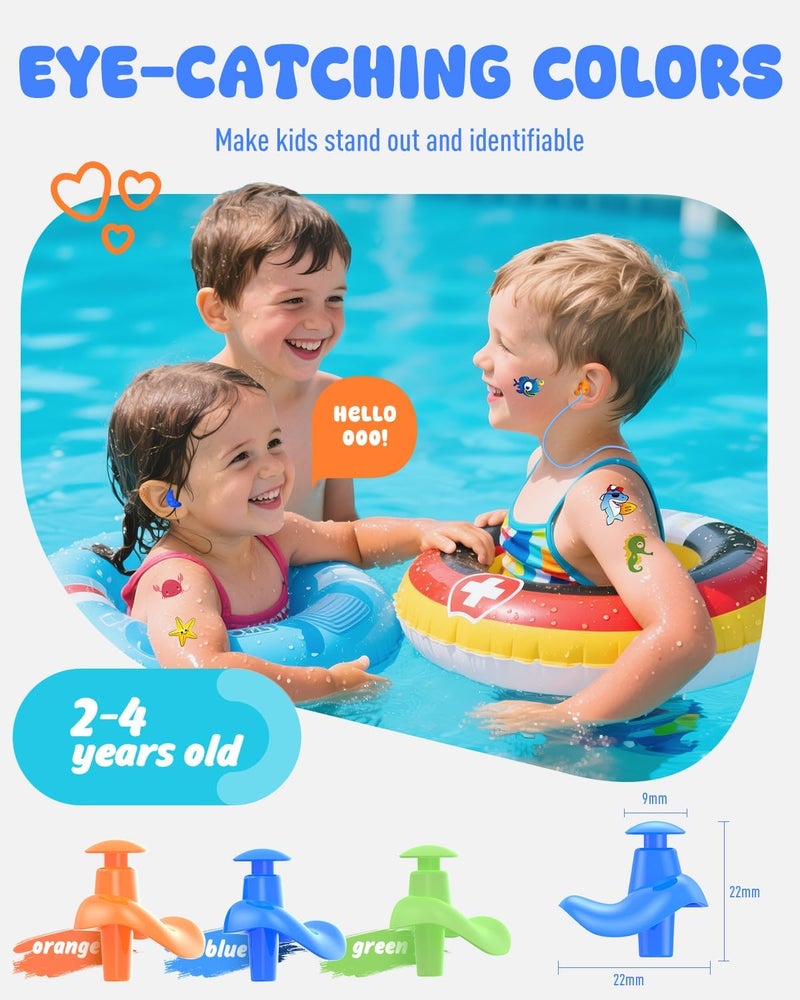 Hearprotek 3 Pairs Swimming Ear Plugs for Kids, Soft Silicone Reusable Waterproof Earplugs for Toddlers Bathing Swimming and Other Water Sports(Blue/Orange/Green) - Image 4