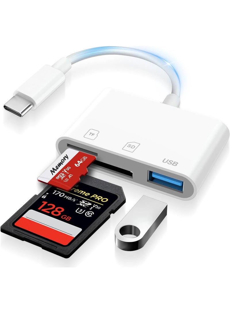 USB C SD Card Reader for iPhone 17/16/15 Series, USB C to Micro SD Memory Card Adapter for iPad/Mac Pro/Air, USBC/Type C Camera Card Reader with USB A Port for Phone, Laptop and More USBC Devices - Image 1