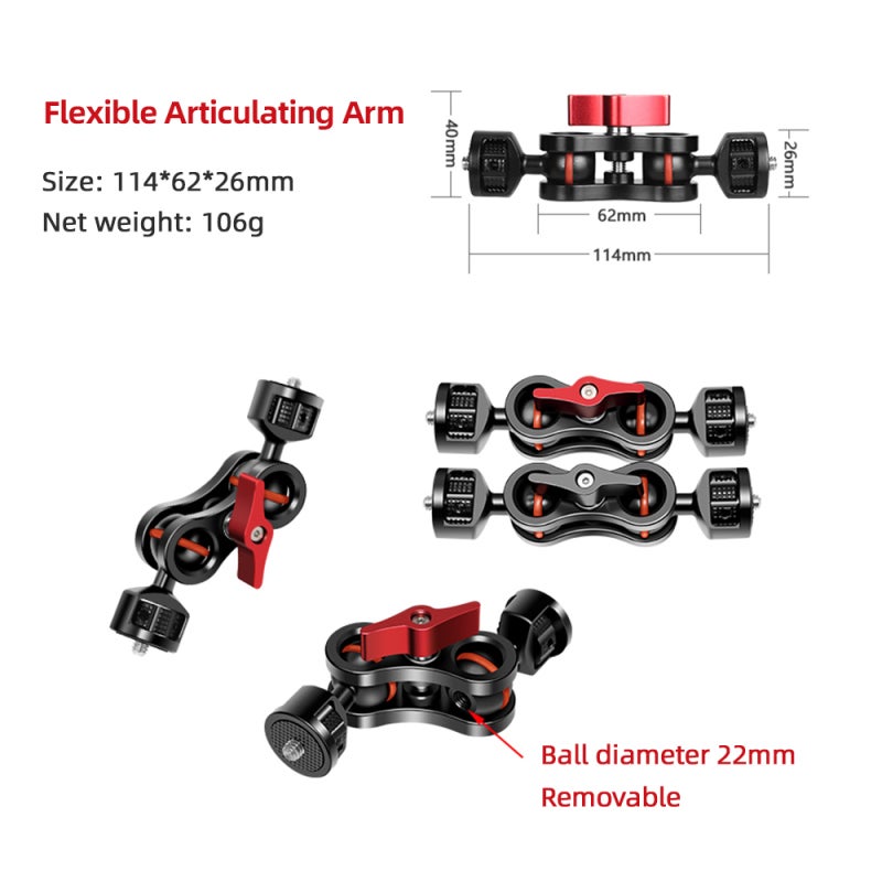 Magic Arm: Red Aluminum Alloy, Dual 1/4 Inch Screws, 360° Rotatable Ball Heads - Foldable Portable, Easy to Lock Camera Monitor Bracket for Photographers and Videographers - Image 2