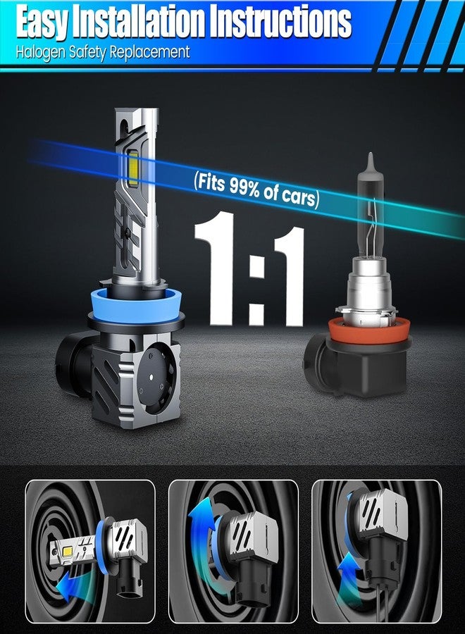 RCJ H11/H8/H9 Fog Bulbs, 1:1 Size 35000LM Brighter 6000K Cool White with 13000RPM Fan, Plug-N-Play, Pack of 2 - Image 5