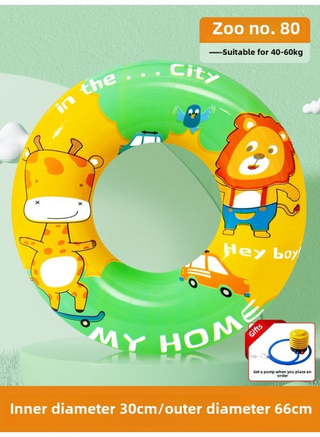 Generic Children's Swimming Ring Thick Life Buoy Anti-rollover Beginner Boys And Girls Baby Cartoon Inflatable Underarm Ring-Inner Diameter After Inflating:Zoo Size 80 (recommended Weight 40-60kg ) 【free Pu - Image 1