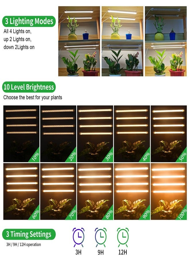 مصباح نمو النباتات LED من RWNTAO، شرائط إضاءة كاملة الطيف 3500 كلفن للنباتات الصغيرة الداخلية مع مؤقت 3/9/12 ساعة و10 مستويات إضاءة قابلة للتعديل، مصباح نمو LED للبيوت الزجاجية والزراعة المائية والنباتات العصارية، عبوة من قطعتين - Image 3