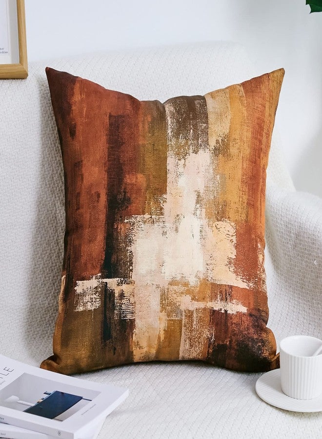 Qahing Burnt Orange Abstract Pillow Covers 18x18 Abstract Rust Art Painting Decorative Throw Pillowcase Modern Artwork Square Couch Cushion Cover for Living Room Sofa Accent Home Decor, Set of 2 - Image 4