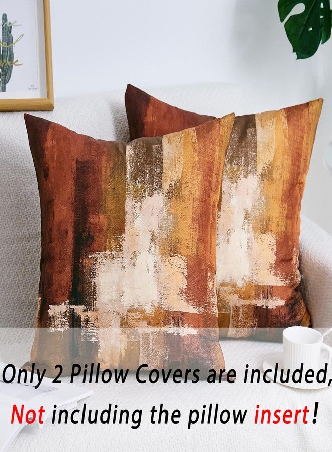 Qahing Burnt Orange Abstract Pillow Covers 18x18 Abstract Rust Art Painting Decorative Throw Pillowcase Modern Artwork Square Couch Cushion Cover for Living Room Sofa Accent Home Decor, Set of 2 - Image 3