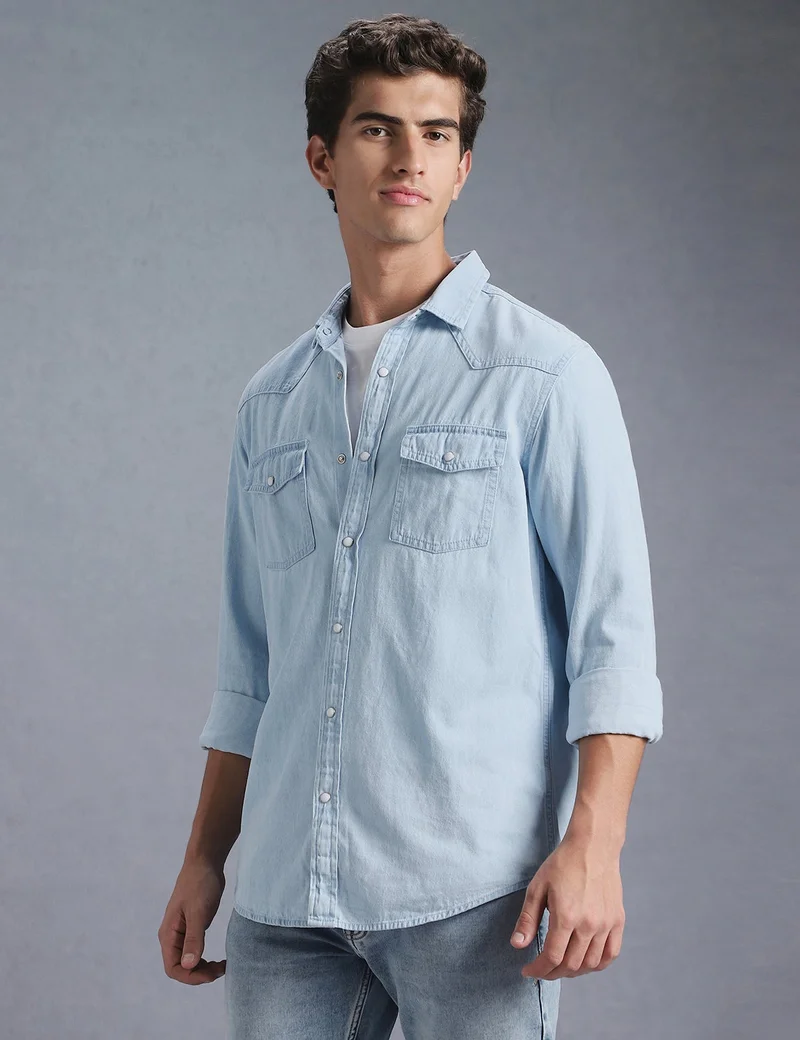 inkd Blue Men's Regular Fit Shirt - 100% Cotton | Casual Shirts for Men | Full Sleeve for Men | Best Price UAE