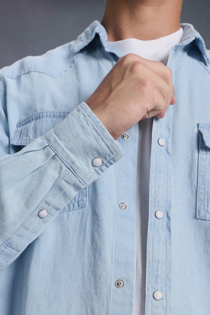 inkd قميص جينز بأكمام كاملة للرجال - قمصان جينز ذات جيبين عاديين للرجال وقمصان رجالية كاجوال - Image 4