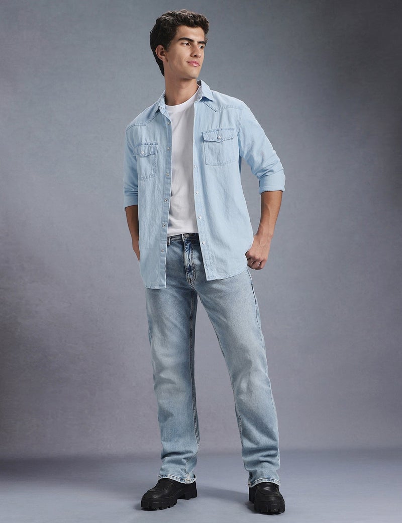 inkd قميص جينز بأكمام كاملة للرجال - قمصان جينز ذات جيبين عاديين للرجال وقمصان رجالية كاجوال - Image 2