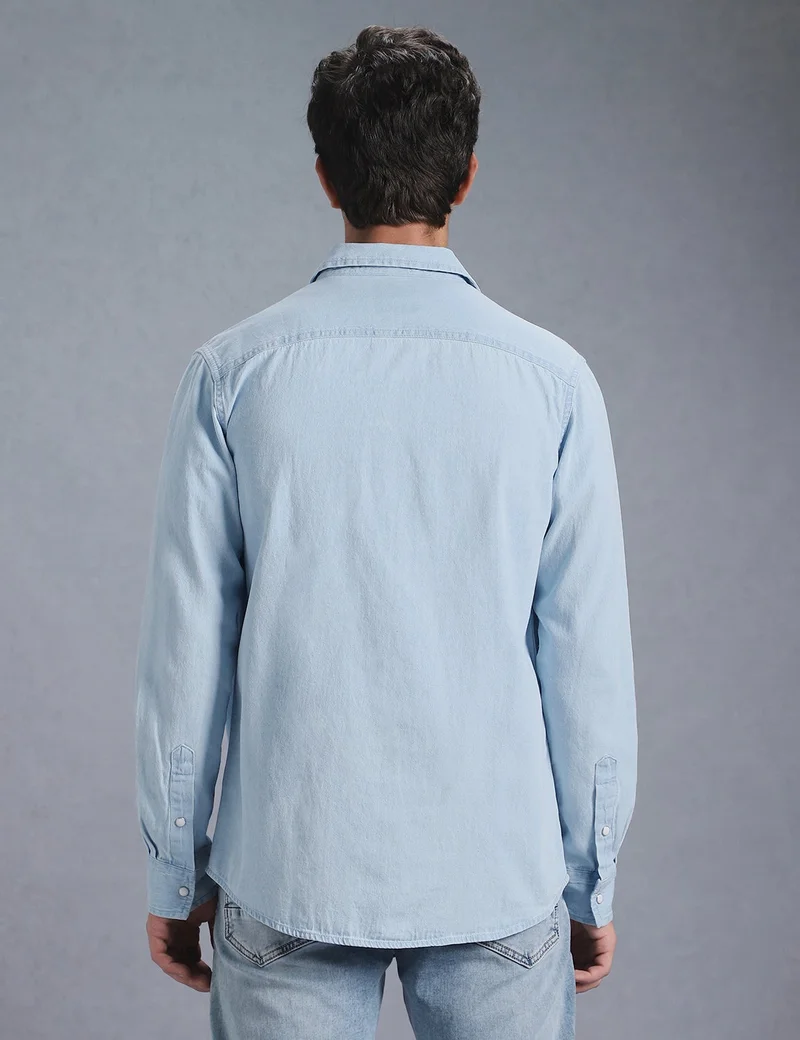 inkd Blue Men's Regular Fit Shirt - 100% Cotton | Casual Shirts for Men | Full Sleeve for Men | Best Price UAE