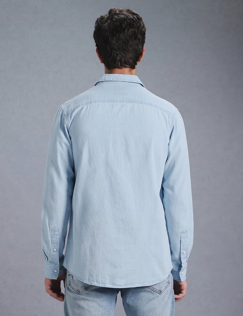 inkd قميص جينز بأكمام كاملة للرجال - قمصان جينز ذات جيبين عاديين للرجال وقمصان رجالية كاجوال - Image 3