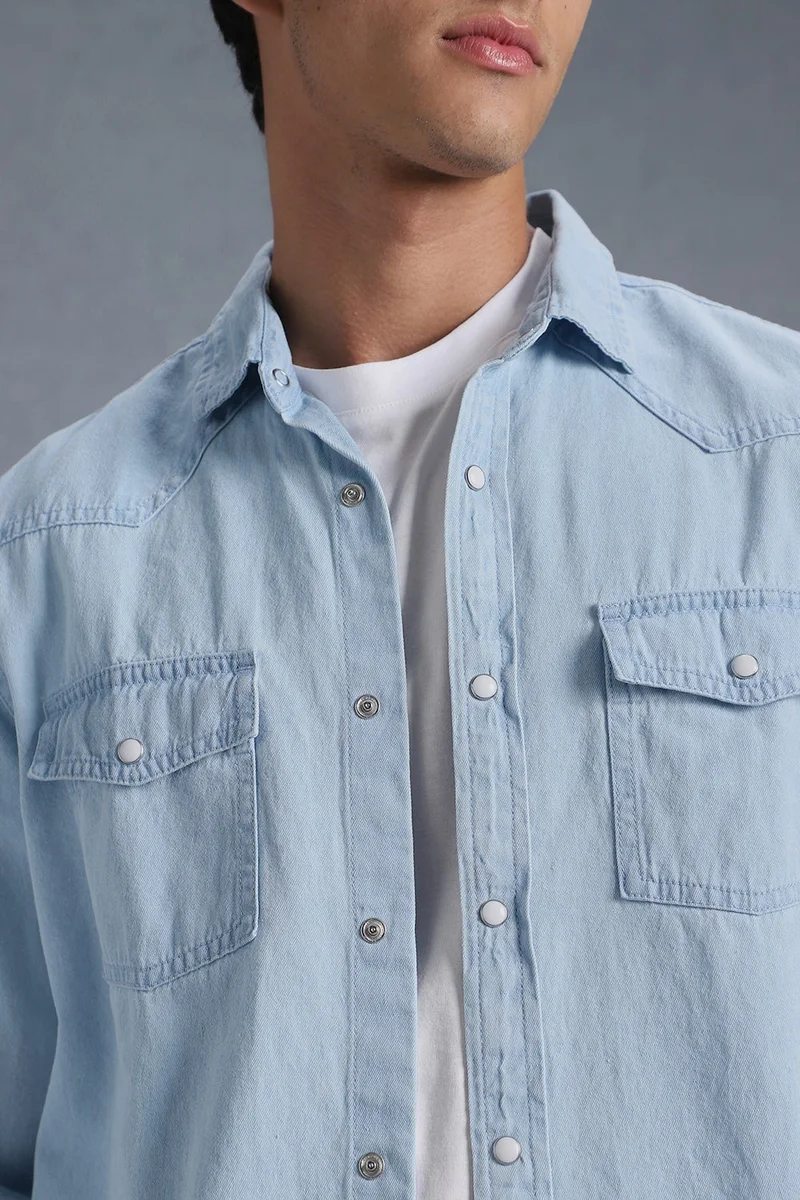 inkd Blue Men's Regular Fit Shirt - 100% Cotton | Casual Shirts for Men | Full Sleeve for Men | Best Price UAE