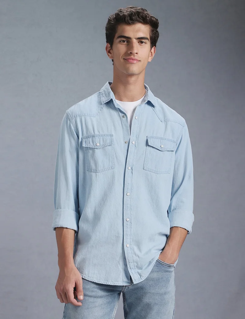 inkd Blue Men's Regular Fit Shirt - 100% Cotton | Casual Shirts for Men | Full Sleeve for Men | Best Price UAE