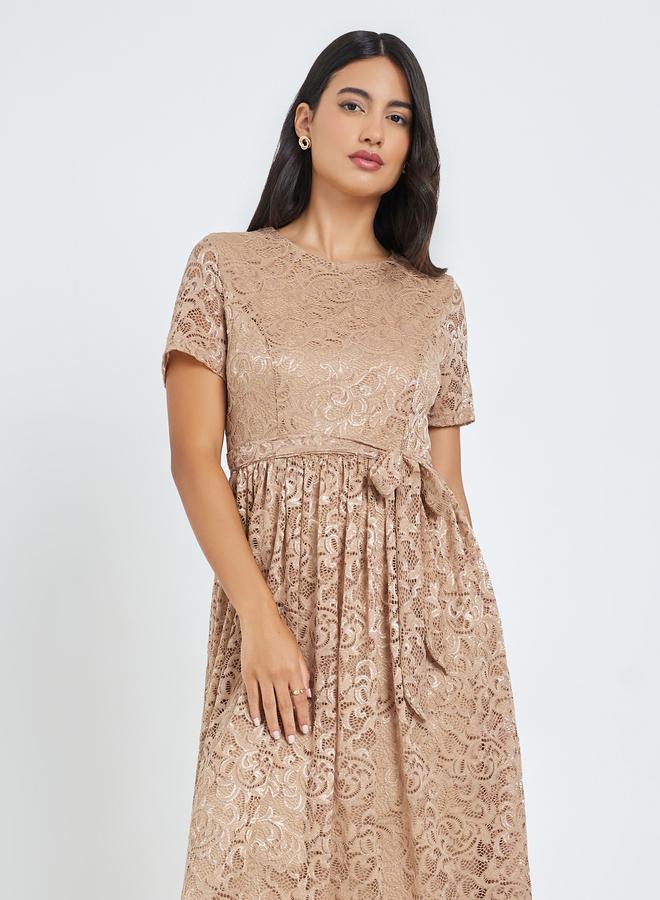 Styli Beige All-Lace A-Line Midi Dress - Image 2