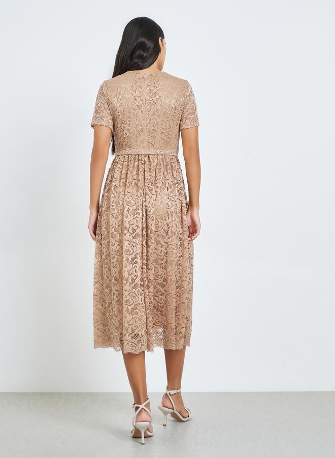 Styli Beige All-Lace A-Line Midi Dress - Image 5