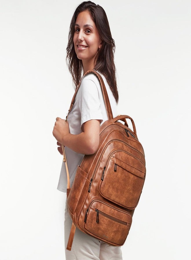 LATMAP 43L backpack purse for women Leather back pack shoulder diaper bookbag Tote laptop Handbags for travel Work College, Brown - Image 2