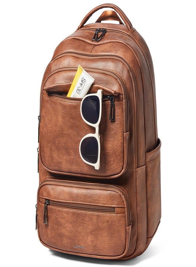 LATMAP 43L backpack purse for women Leather back pack shoulder diaper bookbag Tote laptop Handbags for travel Work College, Brown - Image 1