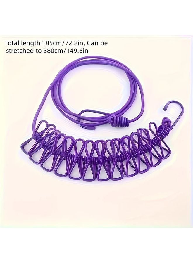 Pink Portable Travel Clothesline Windproof Retractable Elastic With 12 Clothespins - Image 3