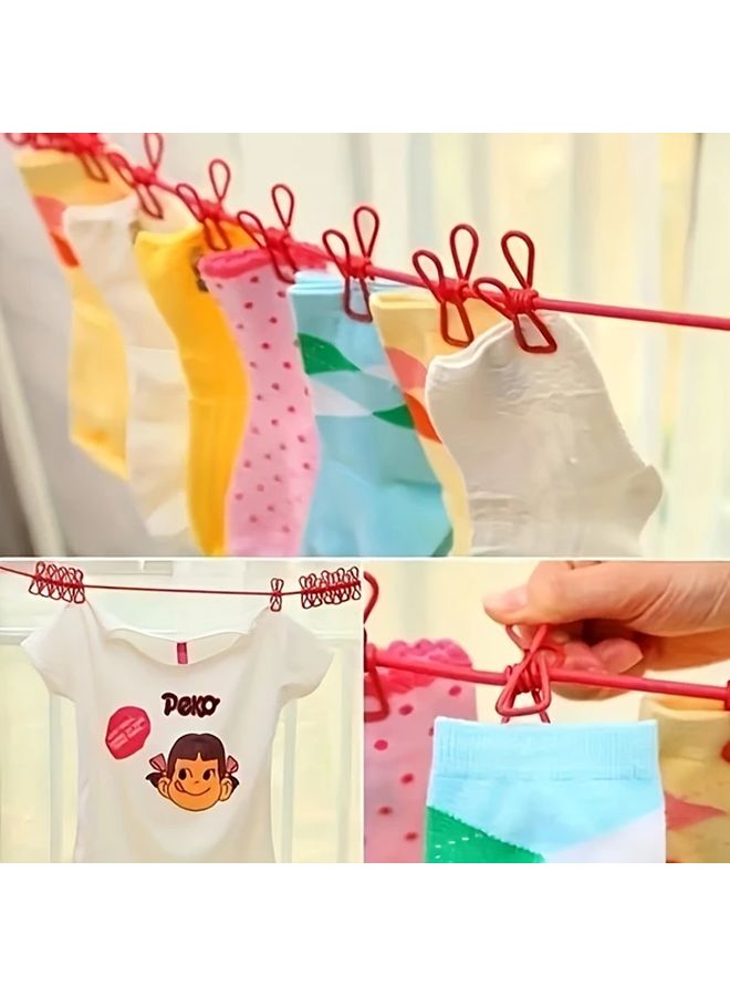 Pink Portable Travel Clothesline Windproof Retractable Elastic With 12 Clothespins - Image 1