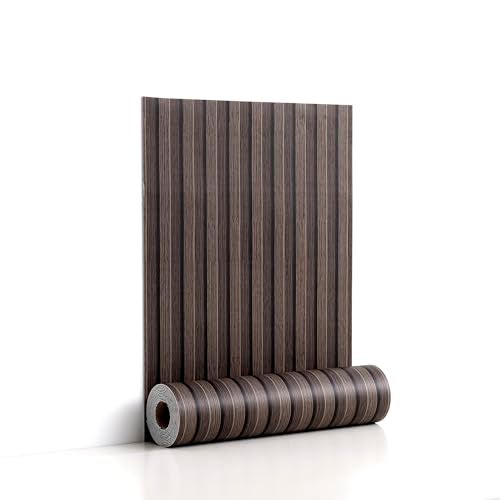 LVSHI Peel and Stick PVC Slat Wall Panels, Wood Grain Self-Adhesive Soundproof Moisture-Resistant Paneling, 3D Faux Wood Panels for Bedroom Bathroom Walls & Ceilings 118"x15.75"(Dark Walnut,13Sq.ft) - Image 1