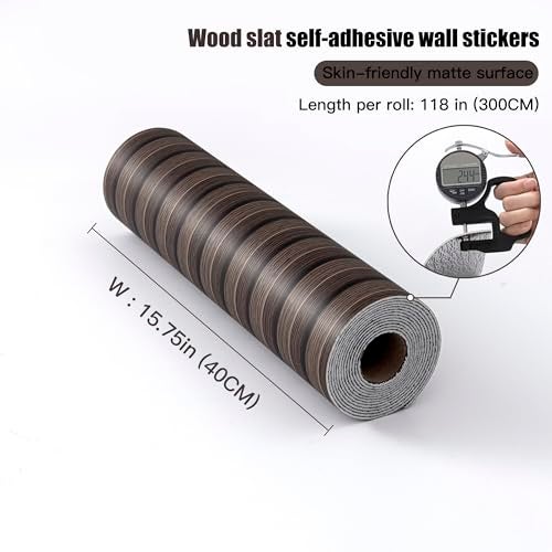 LVSHI Peel and Stick PVC Slat Wall Panels, Wood Grain Self-Adhesive Soundproof Moisture-Resistant Paneling, 3D Faux Wood Panels for Bedroom Bathroom Walls & Ceilings 118"x15.75"(Dark Walnut,13Sq.ft) - Image 3