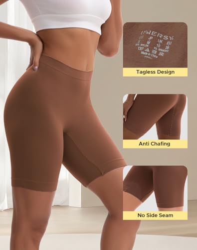 INNERSY Women's Slip Shorts for Under Dresses High Waisted Shorts 3-Pack(Black/Cafe/Light Beige,Large) - Image 2