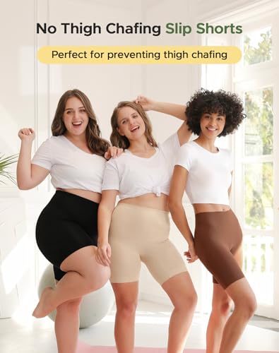 INNERSY Women's Slip Shorts for Under Dresses High Waisted Shorts 3-Pack(Black/Cafe/Light Beige,Large) - Image 5