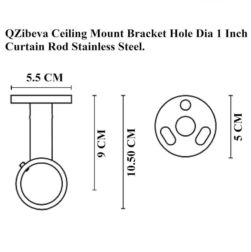 QZibeva Pack of 6 Pcs Stainless Steel Ceiling Wall Curtain Bracket for 1 Inch Curtain Rod Silver Brackets - Image 2