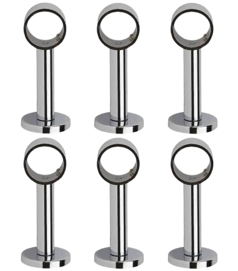 QZibeva Pack of 6 Pcs Stainless Steel Ceiling Wall Curtain Bracket for 1 Inch Curtain Rod Silver Brackets - Image 1