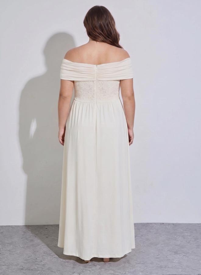 Styli Lace Off Shoulder A-Line Maxi Dress - Image 4