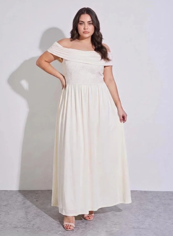 Lace Off Shoulder A-Line Maxi Dress