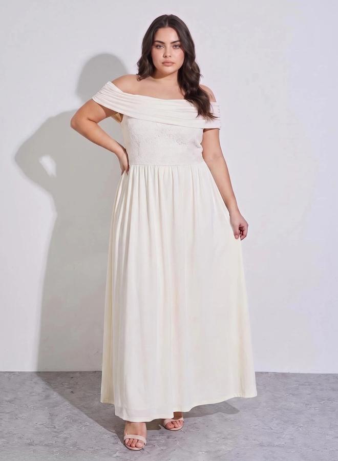 Styli Lace Off Shoulder A-Line Maxi Dress - Image 1