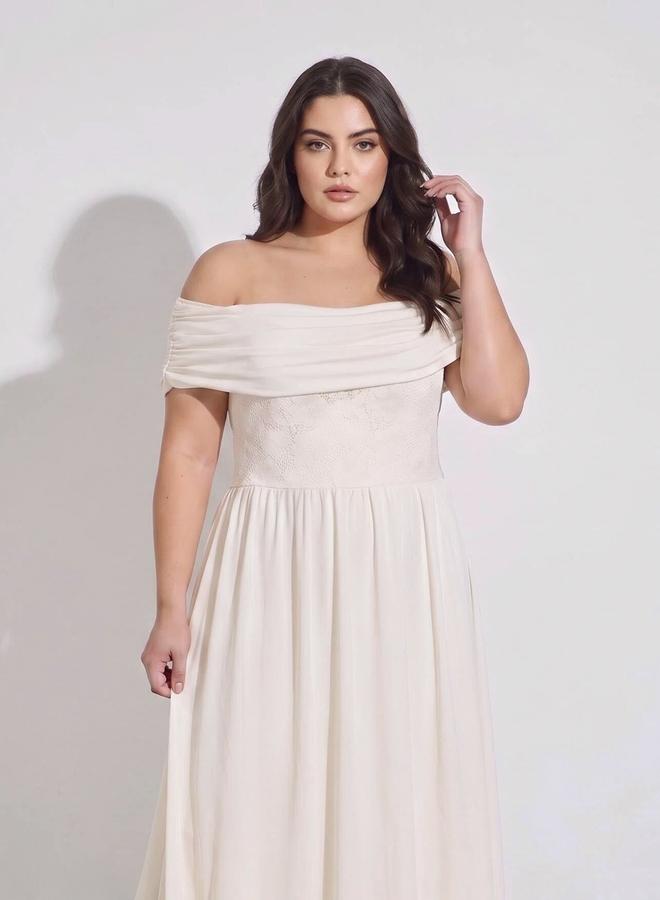 Styli Lace Off Shoulder A-Line Maxi Dress - Image 2
