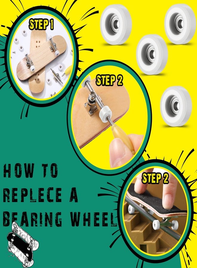 Zhehao 8 Pcs Fingerboard Bearing Wheels Standard Fingerboard Tool CNC Lathed Bearing Wheels Screwdriver and 2 Pcs Nut Driver for 34 mm Wide Decks Finger Skateboard Trucks(White) - Image 3