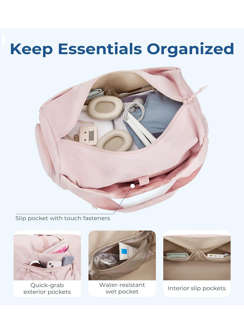 زيريفام حقيبة رياضية للنساء، حقيبة سفر خفيفة الوزن مع حجرة للأحذية، حقائب نهاية الأسبوع الليلية مع جيب للأشياء المبللة وحقيبة لحمل الزجاجات، حقائب رياضية لليوجا والسفر والصالات الرياضية - Image 4