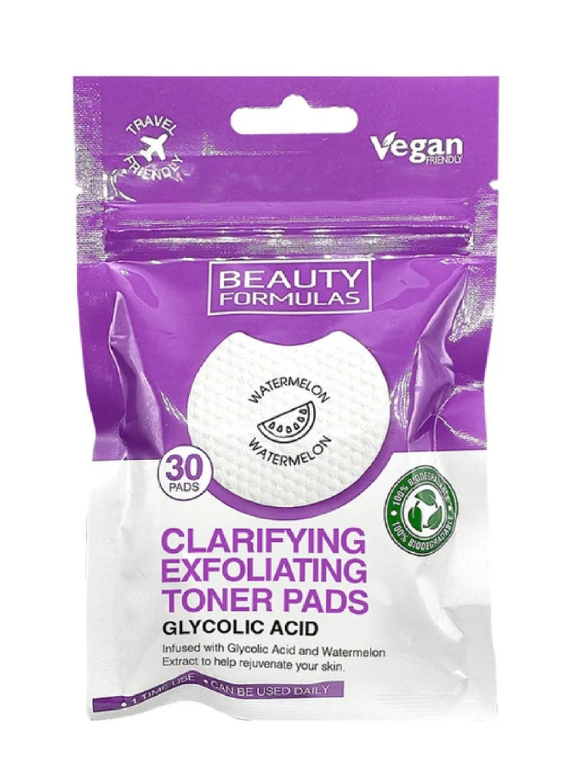 BEAUTY FORMULAS CLARIFYING EXFOLIATING TONER PADS 30'S(GLYCOLIC ACID)