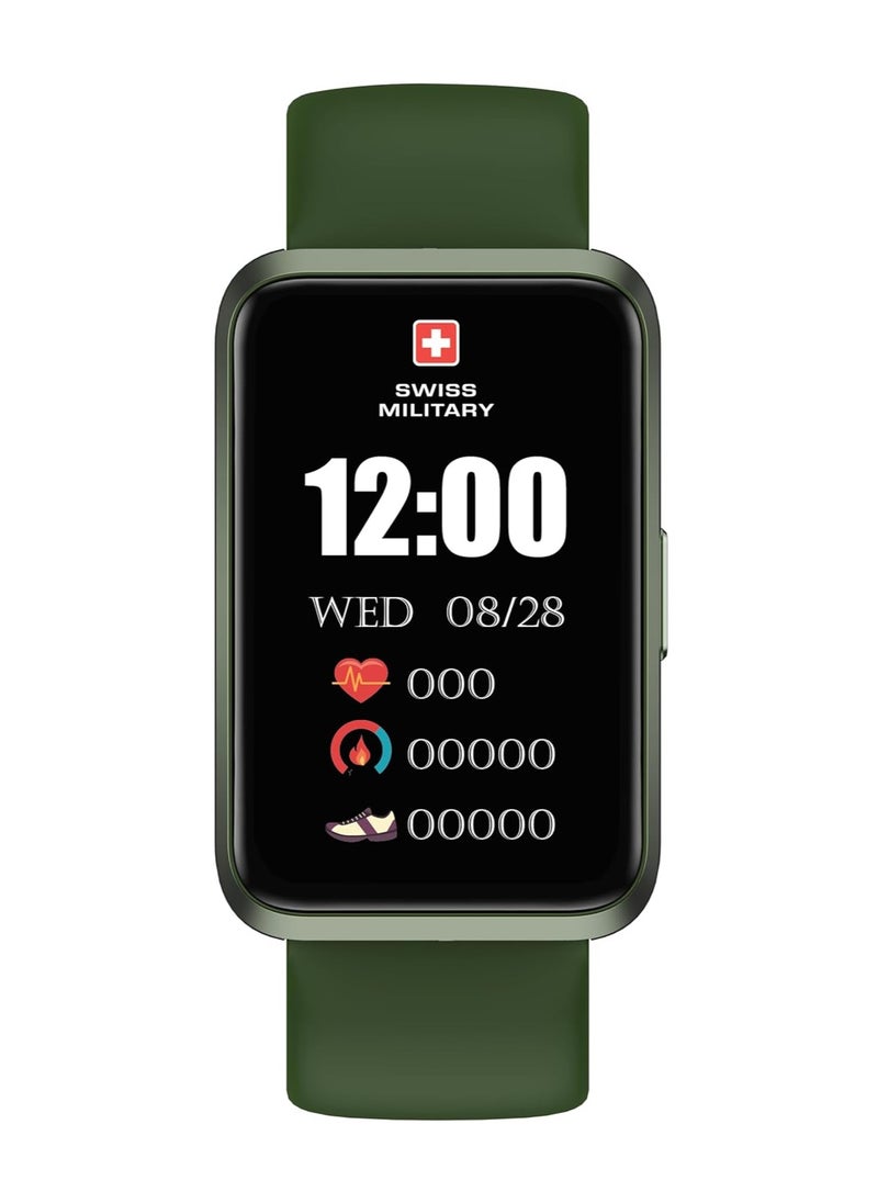 SWISS MILITARY - Swiss Military Rhine2 Smart Band 1.57” Display, Bluetooth Calling, Multi Language, Health & Sports Tracking, 7 Days Battery, IP67, iOS/Android Compatible, Green Strap - Image 1