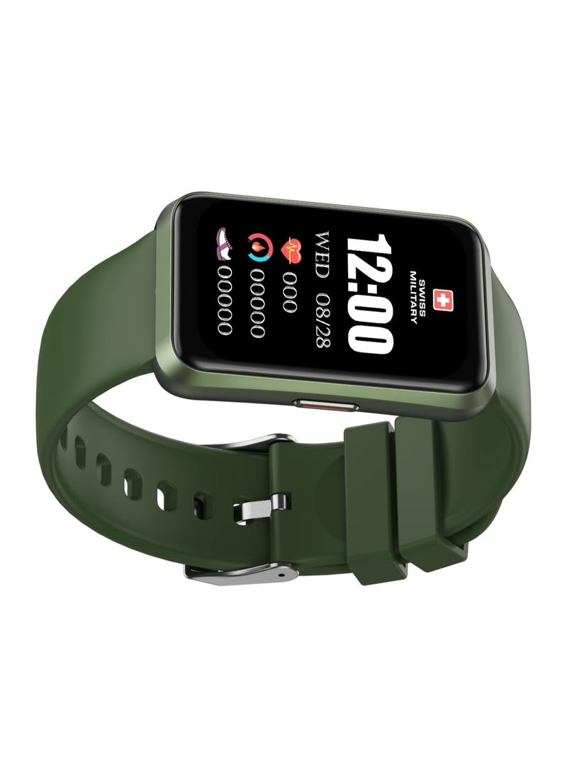 SWISS MILITARY - Swiss Military Rhine2 Smart Band 1.57” Display, Bluetooth Calling, Multi Language, Health & Sports Tracking, 7 Days Battery, IP67, iOS/Android Compatible, Green Strap - Image 1