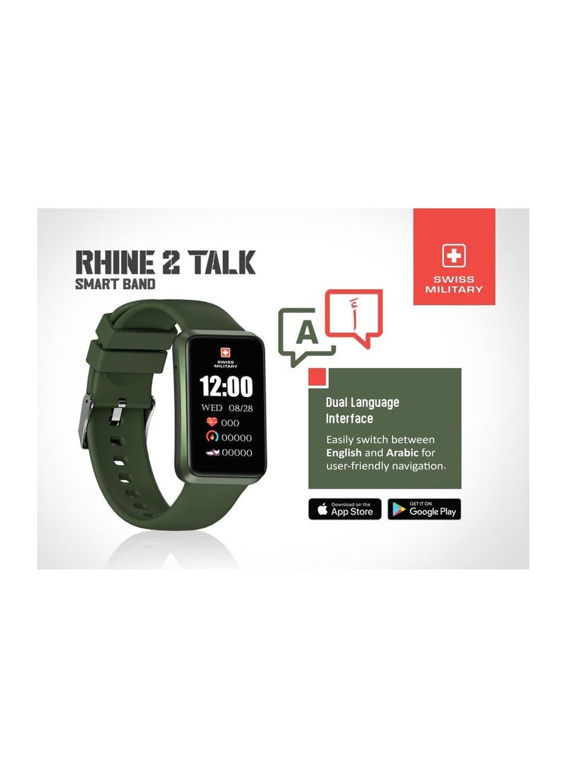 SWISS MILITARY - Swiss Military Rhine2 Smart Band 1.57” Display, Bluetooth Calling, Multi Language, Health & Sports Tracking, 7 Days Battery, IP67, iOS/Android Compatible, Green Strap - Image 1